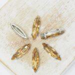4x15 mm Navette glass cabochon Light Smoked Topaz with Silver Colored claw x 6 pc(s)