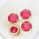 12 mm round glass cabochon Ruby Matt with gold-colored claw x 4 pc(s)