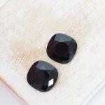 12 mm cushion cut glass cabochon Jet  x 2 pc(s)