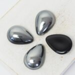 13x18 mm Pear glass cabochon Jet Hematite x 4 pc(s)