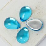 13x18 mm Pear glass cabochon Aquamarine Silver Foiled x 4 pc(s)