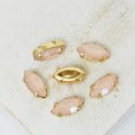5x10 mm navette glass cabochon Light Juicy Peach Matt with Gold-colored claw x 6 pc(s)