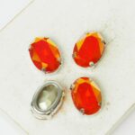 10x14 mm oval glass cabochon Astral Pink Opal with silver-colored claw x 4 pc(s)