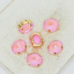 8x10 mm oval glass cabochon Light Rose Shine with gold-colored claw x 6 pc(s)