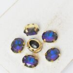 8x10 mm oval glass cabochon Olivine Shine with gold-colored claw x 6 pc(s)