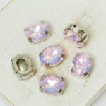 8x10 mm oval glass cabochon Rose Opal AB with silver-colored claw x 6 pc(s)