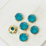 8 mm round glass cabochon Blue Zircon Matt with gold-colored claw x 6 pc(s)