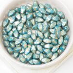 6x8 mm Long Bicone Bead Alabaster Blue Turquoise Gold Splash x 5 g