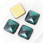 14x14 mm Square glass cabochon Dark Emerald Gold Matte Foiled x 4 pc(s)