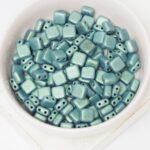 6 mm 2-hole Tile Beads Metallic Suede Light Green x 30 pc(s)