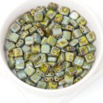 6 mm 2-hole Tile Beads Opaque Olive Picasso x 30 pc(s)
