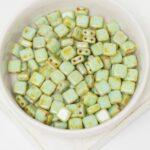 6 mm 2-hole Tile Beads Opaque Pale Turquoise Picasso x 30 pc(s)