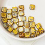 6 mm 2-hole Tile Beads Opaque Yellow Picasso x 30 pc(s)