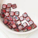 6 mm 2-hole Tile Beads Opaque Red Picasso x 30 pc(s)