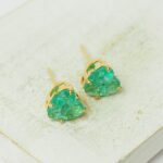 8.3x8 mm Heart Earstud Glittery Sea Green with Gold Claw  x 2 pc(s)
