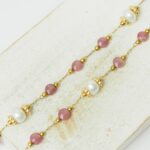Hint of stones and pearls chain Pink Tourmaline  Gold-colored x  30 cm