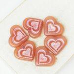 14x16 mm Heart in heart bead Milky Pink with Fuchsia x 6 pc(s)