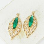 14x31 mm Enchanted leaf Pendant Emerald Gold-colored x 2 pc(s)