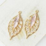 14x31 mm Enchanted leaf Pendant Light Pink Gold-colored x 2 pc(s)