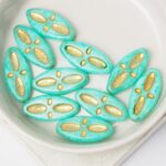 9x20 mm Eye Ship bead Luster Turquoise Green Gold Painted x 10 pc(s)