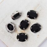 8x10 mm oval glass cabochon Jet with silver-colored claw x 6 pc(s)