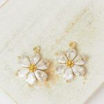14x15 mm Flower glass drop in gold setting Transparent x 2 pc(s)