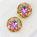18 mm Moonface Round glass Cabochon Vitrail Rose x 2 pc(s)
