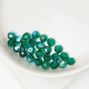 4 mm Preciosa faceted round beads Emerald AB x 25 pc(s)