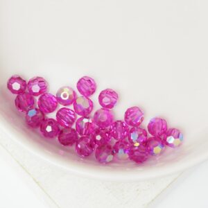4 mm Preciosa faceted round beads Fuchsia AB x 25 pc(s)