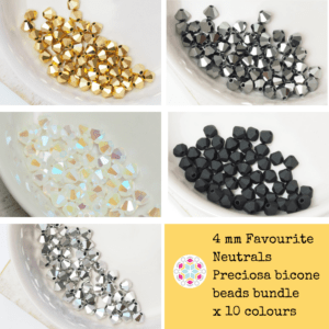 4 mm  Favourite Neutrals Preciosa bicone beads bundle x 10 colours