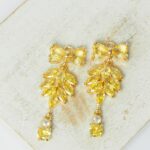 12x30 mm Butterfly of Paradise glass drop in metal setting Light Topaz Gold colored x 2 pc(s)