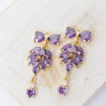 12x30 mm Butterfly of Paradise glass drop in metal setting Medium Purple Gold colored x 2 pc(s)