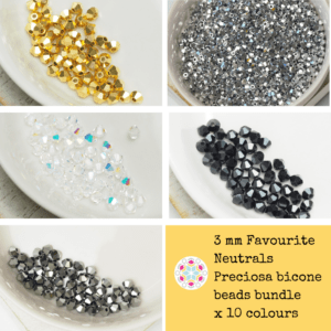3 mm Favourite Neutrals Preciosa bicone beads bundle x 10 colours