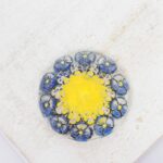 22 mm  Meadow Walk handmade glass cabochon Yellow Blue  x 1 pc(s)