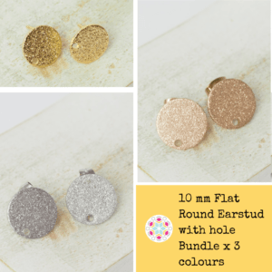 10 mm Flat Round Earstud with hole Bundle x 3 colours