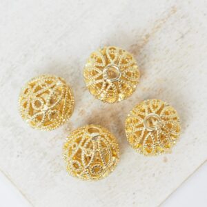 2x11 mm Fancy Hollow bead Gold-colored x 4 pc(s)"