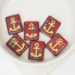 12x18 mm Anchor bead Opaque  Red Travertin Gold Splash x 6 pc(s)