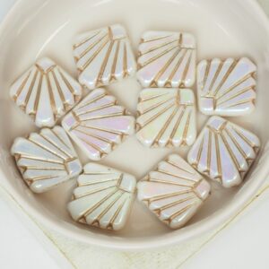 17x17 mm Diafan bead Alabaster Full AB with Brown Painted x 10 pc(s)