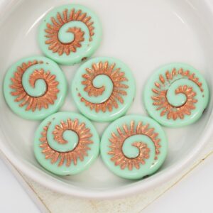 18x18 mm Fossil Shell bead Opaque Green Copper Painted x 6 pc(s)