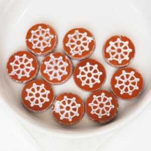 12x12 mm Ship wheel bead Opaque Brown Silver Painted x 10 pc(s)