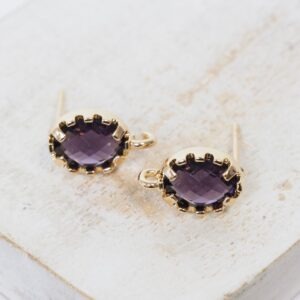 8x12 mm Oval Mirror earstud Amethyst Gold-colored x 2 pc(s)