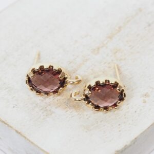 8x12 mm Oval Mirror earstud Burgundy Gold-colored x 2 pc(s)