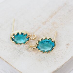 8x12 mm Oval Mirror earstud Dark Aquamarine Gold-colored x 2 pc(s)