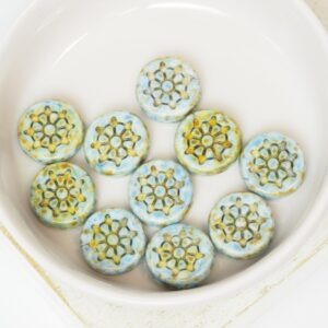 12x12 mm Ship wheel bead Alabaster Travertin Light Blue Painted x 10 pc(s)
