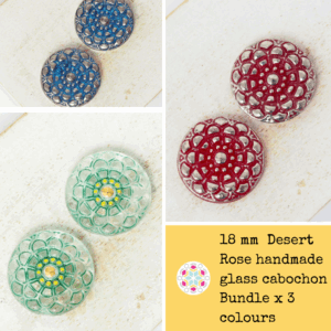 18 mm Desert Rose handmade glass cabochon Bundle x 3 colours