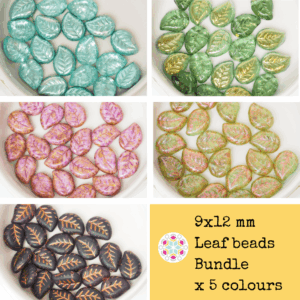 9x12 mm Leaf beads Bundle x 5 colours