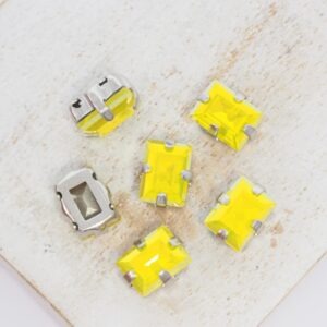 7x9 mm rectangle glass cabochon Lime Opal AB with silver-colored claw x 6 pc(s)