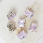 7x9 mm rectangle glass cabochon Rose Opal AB with silver-colored claw x 6 pc(s)