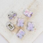7x9 mm rectangle glass cabochon Violet Opal AB with silver-colored claw x 6 pc(s)