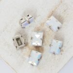 7x9 mm rectangle glass cabochon White Opal AB with silver-colored claw x 6 pc(s)